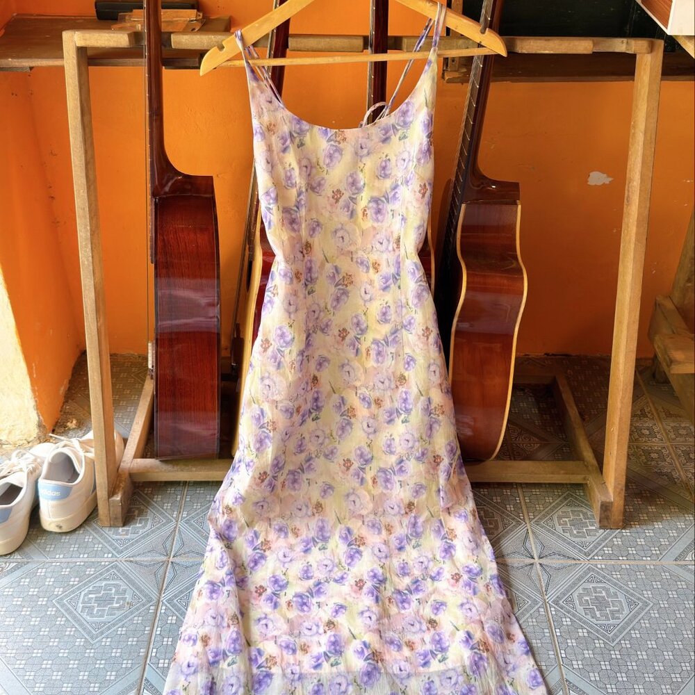 🌸 Purple Floral Slip Midi Dress Spaghetti Strap Summer Dress 💜